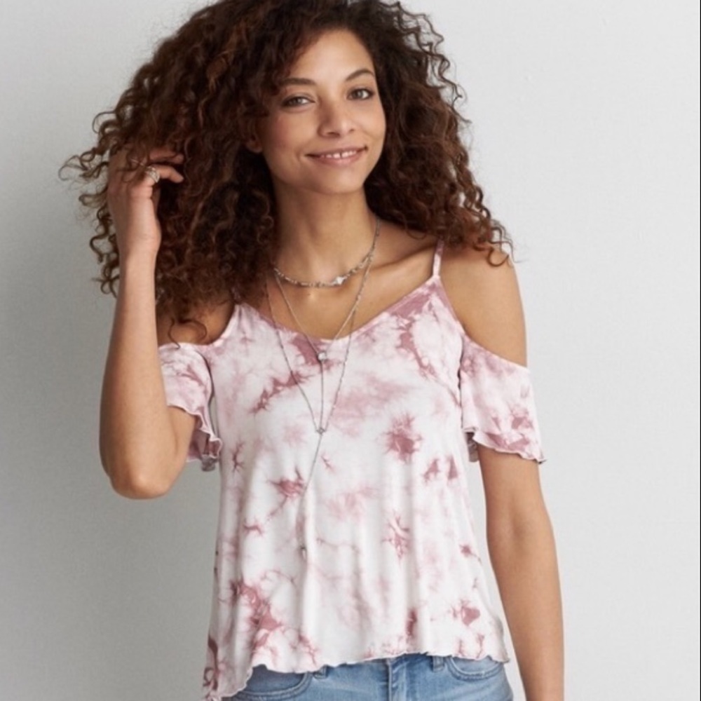 Women’s American Eagle Outfitters Pink Tie Dye Cold Shoulder Tank Top Size Large
